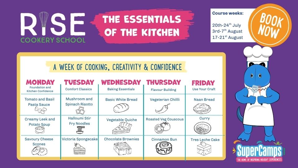 Timetable showing essentials of the kitchen course